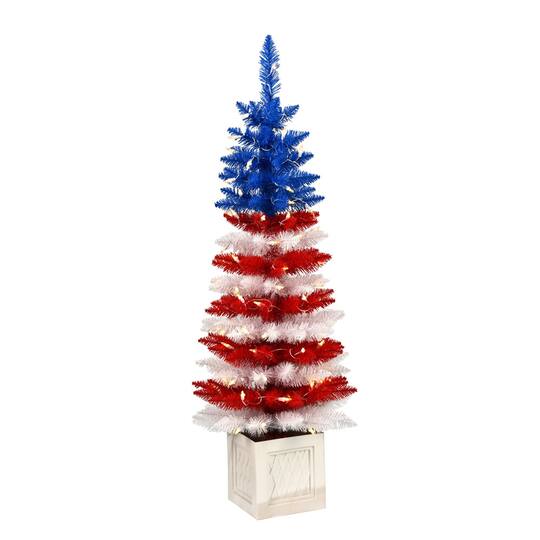 4ft. Pre-Lit Centennial Pine Artificial Christmas Tree in White Planter, Warm White LED Lights